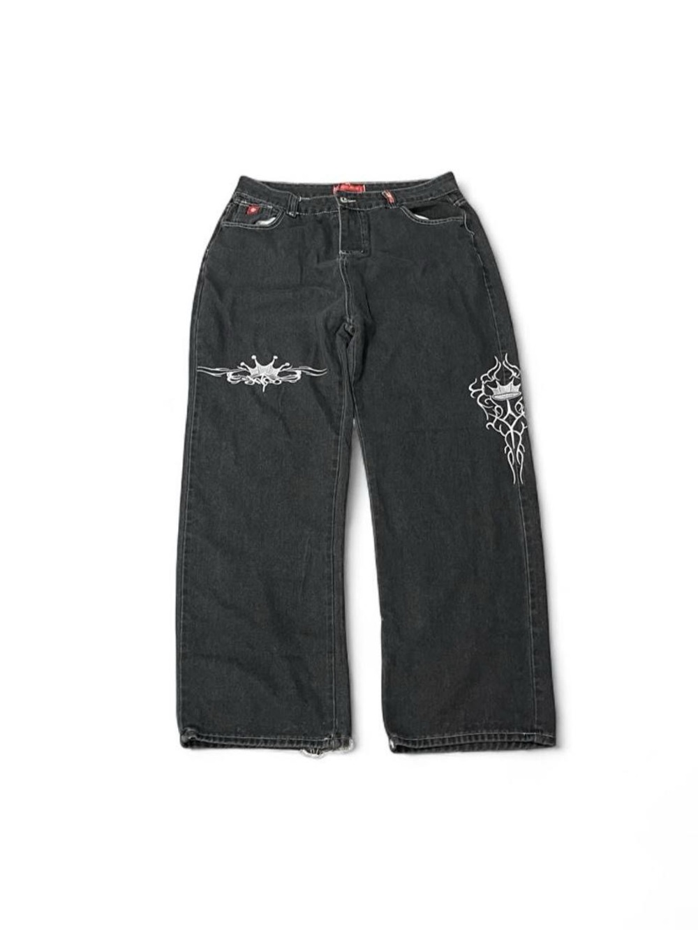 Y2K JNCO Embroidered Tribal Black Baggy Jeans 34x30